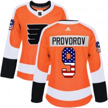 Women's Adidas Philadelphia Flyers Ivan Provorov Orange USA Flag Fashion Jersey - Authentic