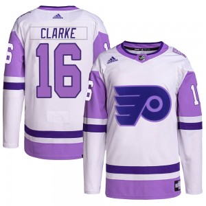 Men's Adidas Philadelphia Flyers Bobby Clarke White/Purple Hockey Fights Cancer Primegreen Jersey - Authentic