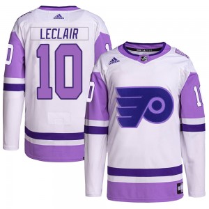 Men's Adidas Philadelphia Flyers John Leclair White/Purple Hockey Fights Cancer Primegreen Jersey - Authentic