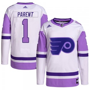 Men's Adidas Philadelphia Flyers Bernie Parent White/Purple Hockey Fights Cancer Primegreen Jersey - Authentic