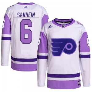 Men's Adidas Philadelphia Flyers Travis Sanheim White/Purple Hockey Fights Cancer Primegreen Jersey - Authentic
