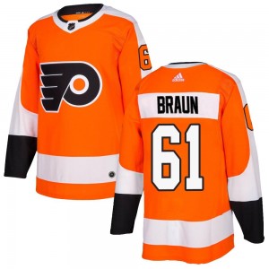 Men's Adidas Philadelphia Flyers Justin Braun Orange Home Jersey - Authentic