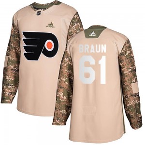 Men's Adidas Philadelphia Flyers Justin Braun Camo Veterans Day Practice Jersey - Authentic