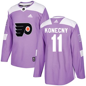 Men's Adidas Philadelphia Flyers Travis Konecny Purple Fights Cancer Practice Jersey - Authentic