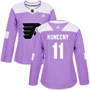 Women's Adidas Philadelphia Flyers Travis Konecny Purple Fights Cancer Practice Jersey - Authentic