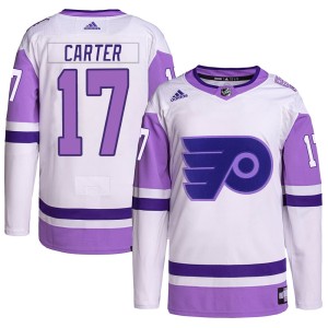 Men's Adidas Philadelphia Flyers Jeff Carter White/Purple Hockey Fights Cancer Primegreen Jersey - Authentic