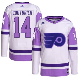 Men's Adidas Philadelphia Flyers Sean Couturier White/Purple Hockey Fights Cancer Primegreen Jersey - Authentic