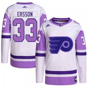 Men's Adidas Philadelphia Flyers Samuel Ersson White/Purple Hockey Fights Cancer Primegreen Jersey - Authentic