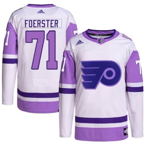 Men's Adidas Philadelphia Flyers Tyson Foerster White/Purple Hockey Fights Cancer Primegreen Jersey - Authentic