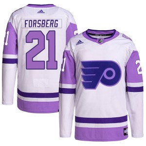 Men's Adidas Philadelphia Flyers Peter Forsberg White/Purple Hockey Fights Cancer Primegreen Jersey - Authentic