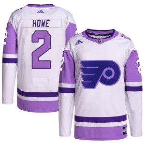 Men's Adidas Philadelphia Flyers Mark Howe White/Purple Hockey Fights Cancer Primegreen Jersey - Authentic