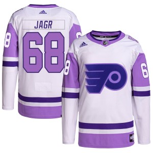 Men's Adidas Philadelphia Flyers Jaromir Jagr White/Purple Hockey Fights Cancer Primegreen Jersey - Authentic