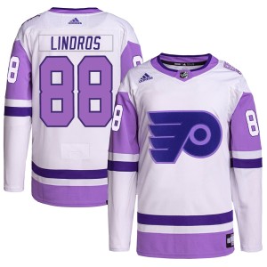 Men's Adidas Philadelphia Flyers Eric Lindros White/Purple Hockey Fights Cancer Primegreen Jersey - Authentic