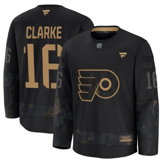 Youth Fanatics Philadelphia Flyers Bobby Clarke Black 2024 Military Appreciation Practice Jersey - Premium