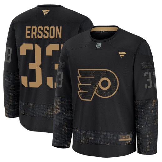 Youth Fanatics Philadelphia Flyers Samuel Ersson Black 2024 Military Appreciation Practice Jersey - Premium