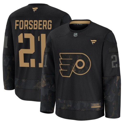 Youth Fanatics Philadelphia Flyers Peter Forsberg Black 2024 Military Appreciation Practice Jersey - Premium