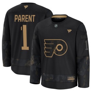 Youth Fanatics Philadelphia Flyers Bernie Parent Black 2024 Military Appreciation Practice Jersey - Premium