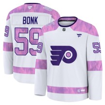 Men's Fanatics Philadelphia Flyers Oliver Bonk White 2024 Hockey Fights Cancer Practice Jersey - Premium