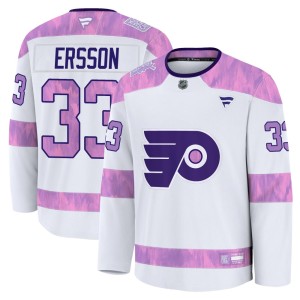 Men's Fanatics Philadelphia Flyers Samuel Ersson White 2024 Hockey Fights Cancer Practice Jersey - Premium