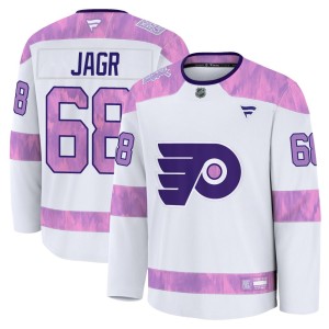 Men's Fanatics Philadelphia Flyers Jaromir Jagr White 2024 Hockey Fights Cancer Practice Jersey - Premium