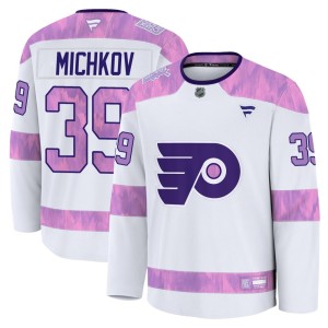 Men's Fanatics Philadelphia Flyers Matvei Michkov White 2024 Hockey Fights Cancer Practice Jersey - Premium