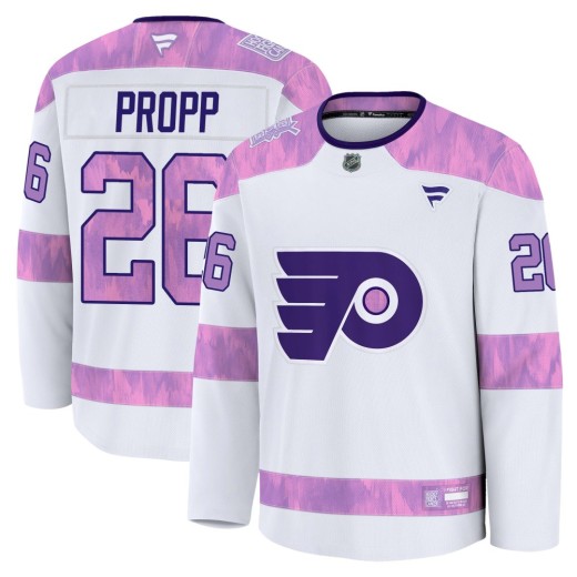 Men's Fanatics Philadelphia Flyers Brian Propp White 2024 Hockey Fights Cancer Practice Jersey - Premium