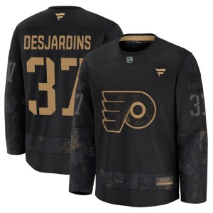 Men's Fanatics Philadelphia Flyers Eric Desjardins Black 2024 Military Appreciation Practice Jersey - Premium