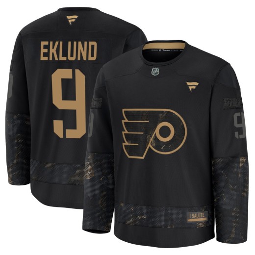 Men's Fanatics Philadelphia Flyers Pelle Eklund Black 2024 Military Appreciation Practice Jersey - Premium