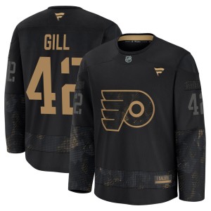 Men's Fanatics Philadelphia Flyers Spencer Gill Black 2024 Military Appreciation Practice Jersey - Premium