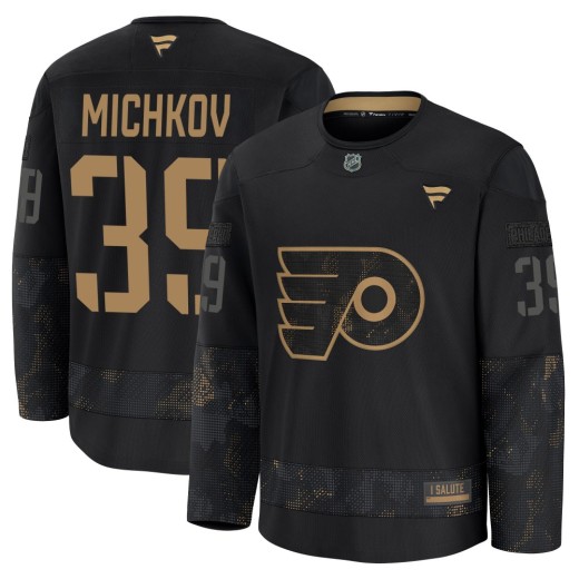 Men's Fanatics Philadelphia Flyers Matvei Michkov Black 2024 Military Appreciation Practice Jersey - Premium