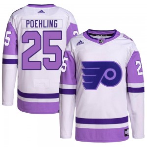 Youth Adidas Philadelphia Flyers Ryan Poehling White/Purple Hockey Fights Cancer Primegreen Jersey - Authentic