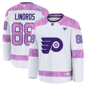 Youth Fanatics Philadelphia Flyers Eric Lindros White 2024 Hockey Fights Cancer Practice Jersey - Premium