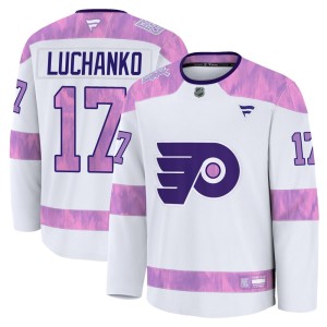 Youth Fanatics Philadelphia Flyers Jett Luchanko White 2024 Hockey Fights Cancer Practice Jersey - Premium