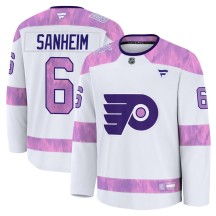 Youth Fanatics Philadelphia Flyers Travis Sanheim White 2024 Hockey Fights Cancer Practice Jersey - Premium