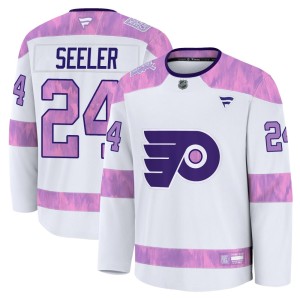 Youth Fanatics Philadelphia Flyers Nick Seeler White 2024 Hockey Fights Cancer Practice Jersey - Premium